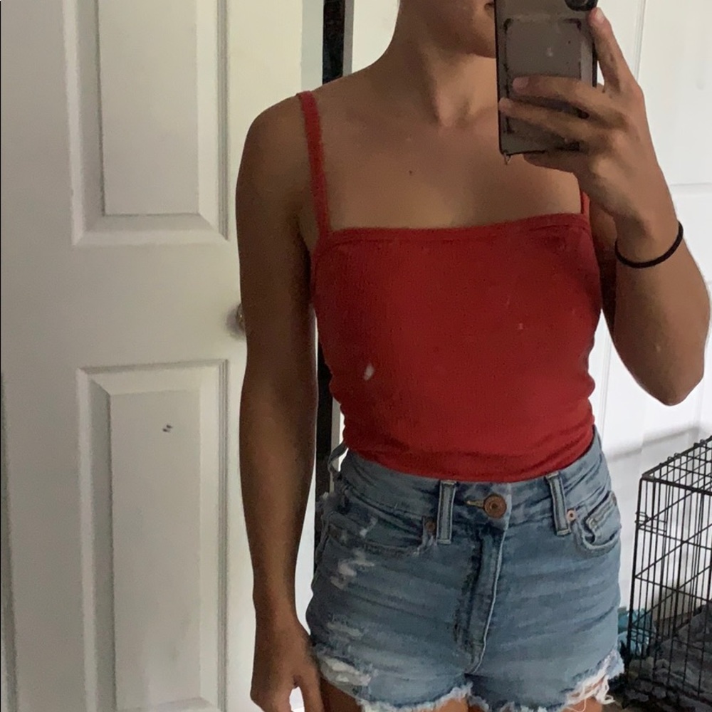 Coral short spaghetti strap shirt